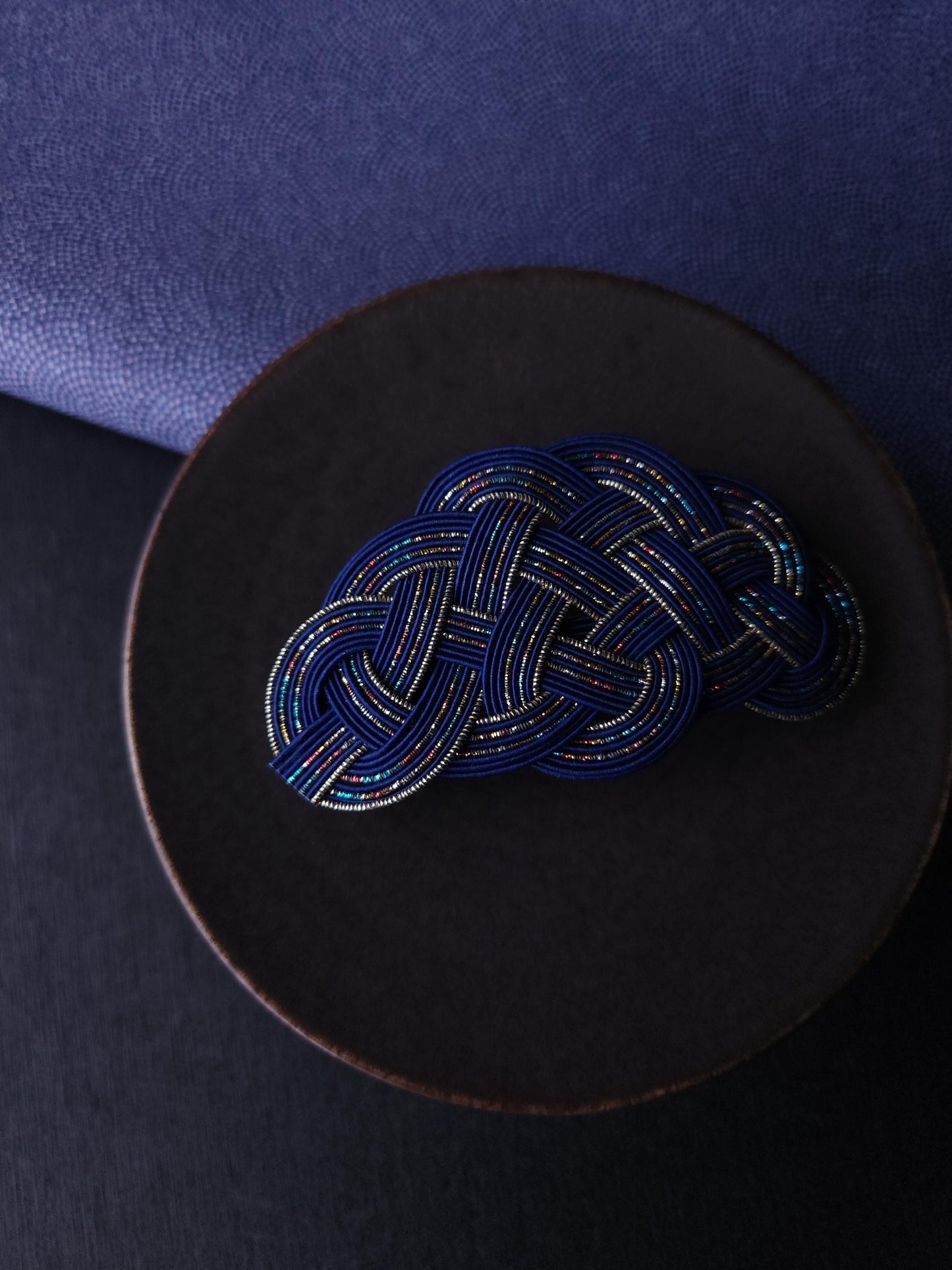 Hair Barrette - Navy Blue and Chromatic Rainbow