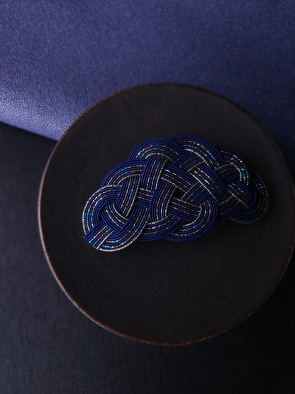 Hair Barrette - Navy Blue and Chromatic Rainbow