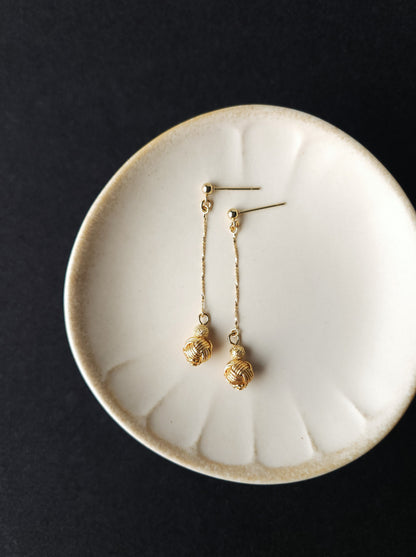 Long Drop Earrings - Metallic Gold