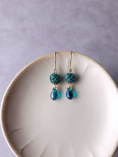 Simple Drop Earrings -  Metallic Blue Green