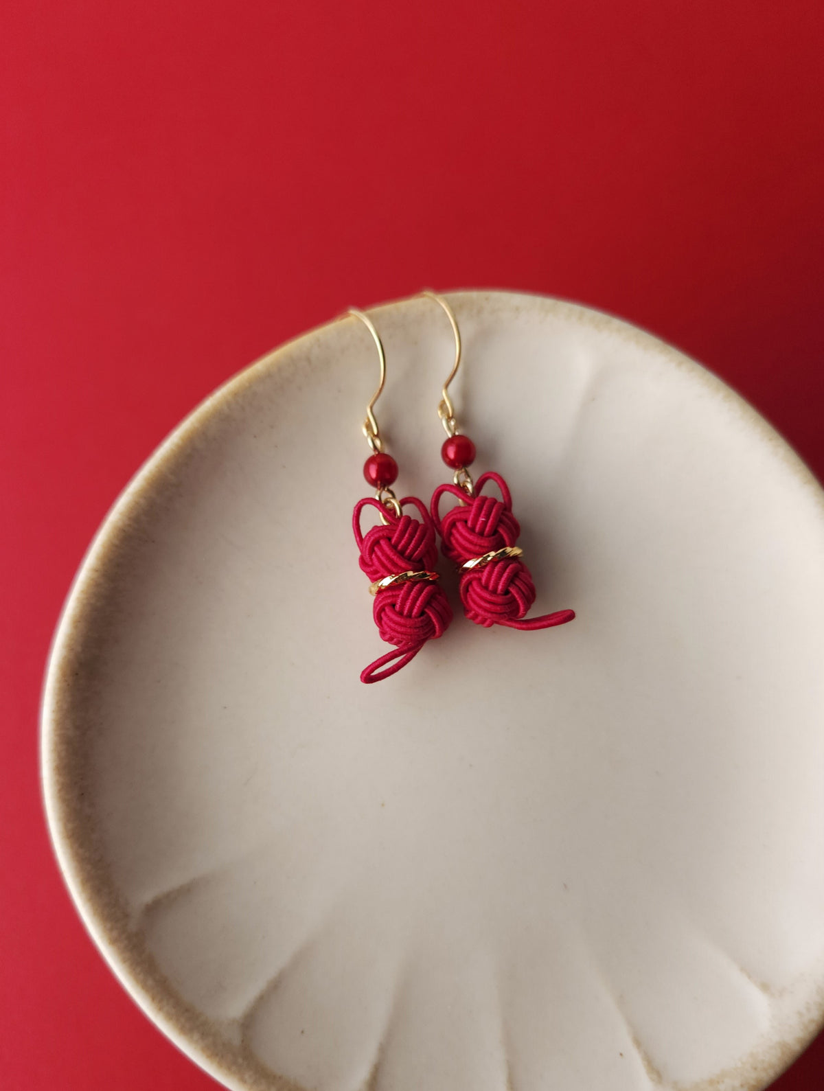 Cat Earrings  -Dark Red