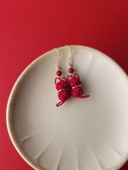 Cat Earrings  -Dark Red
