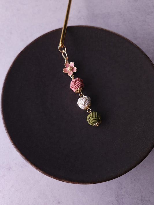 Kanzashi Hair Stick - Dusty Pink White Green