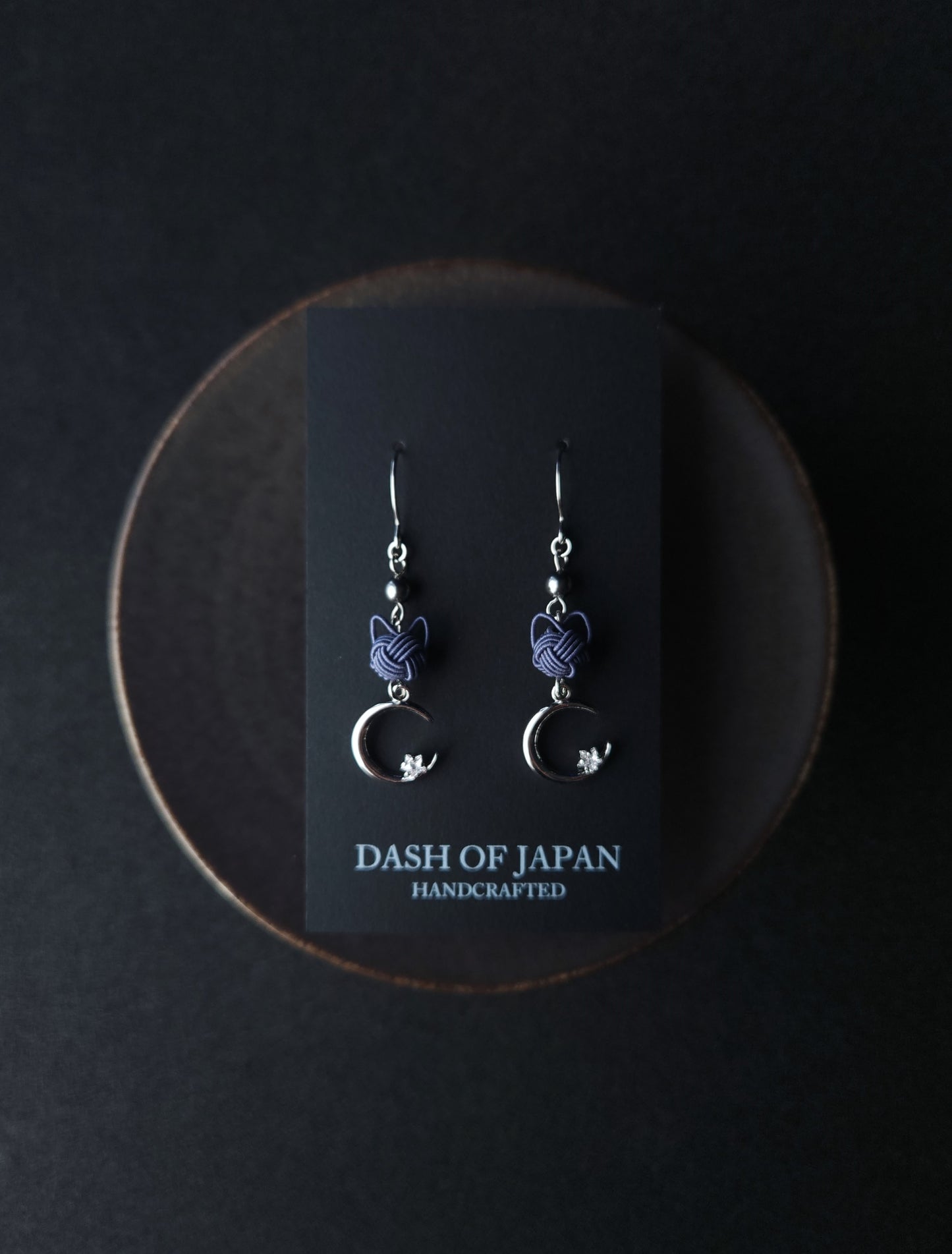 Cat and Crescent Moon - Blue Gray in Silver