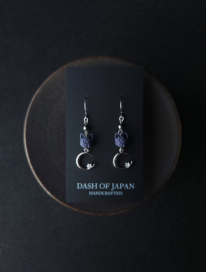 Cat and Crescent Moon - Blue Gray in Silver