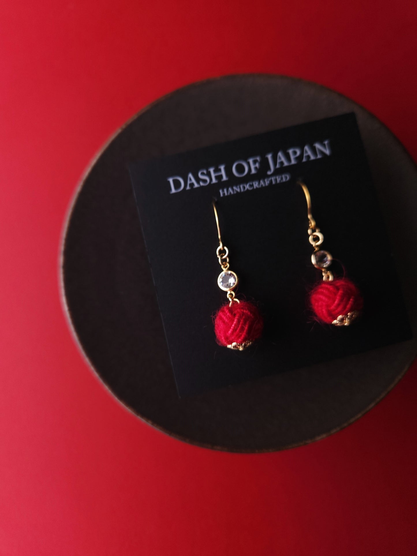 Japanese Mizuhiki Drop Earrings - Fluffy Red