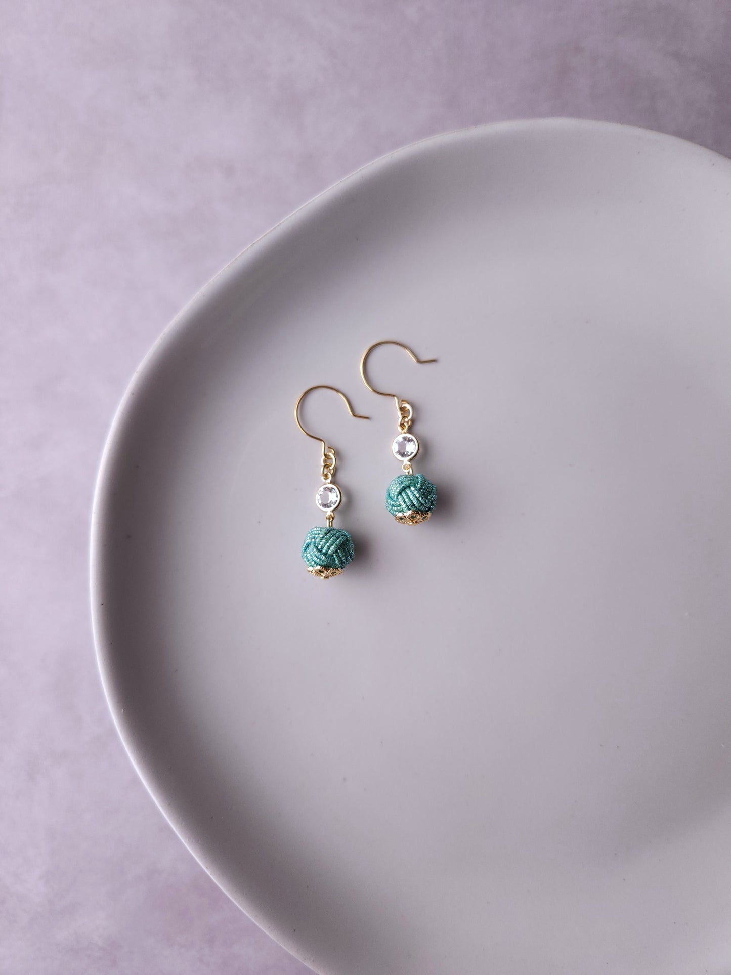 Japanese Mizuhiki Drop Earrings - Shiny Aqua