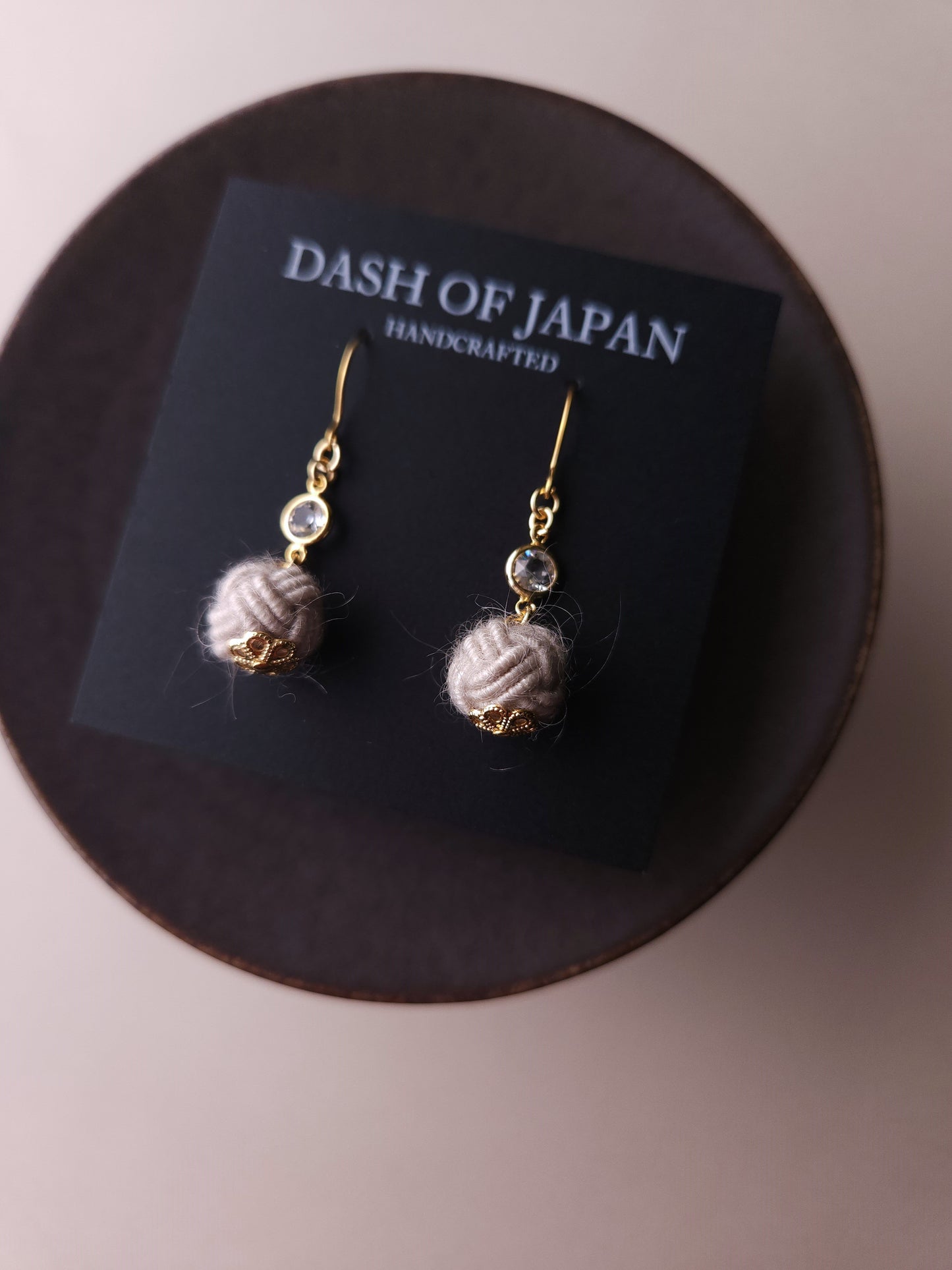 Japanese Mizuhiki Drop Earrings - Fluffy Warm Gray