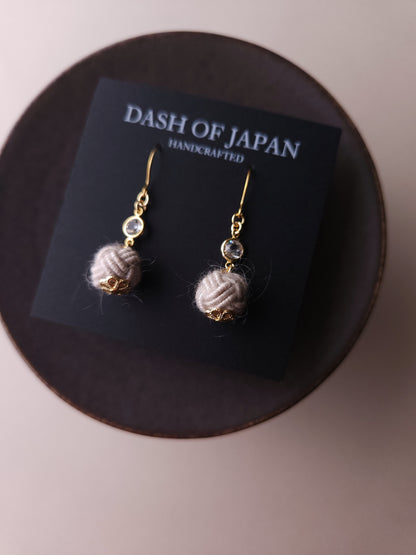 Japanese Mizuhiki Drop Earrings - Fluffy Warm Gray