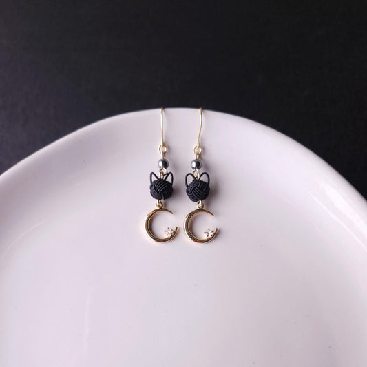 Cat and Crescent Moon - Black