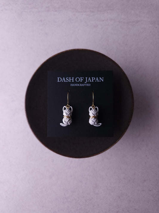 Cat Earrings  - White x Silver
