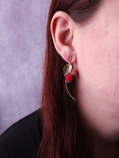 Flower Drop Earrings handmade with Japanese Mizuhiki, Matcha Green Dark Green