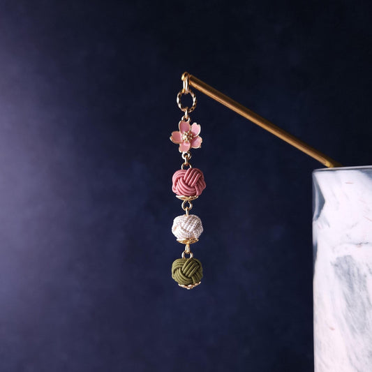 Kanzashi Hair Stick - Dusty Pink White Green