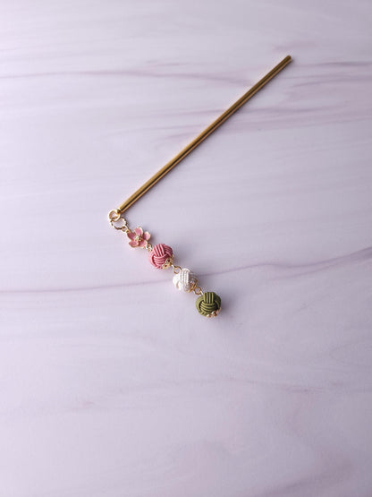 Kanzashi Hair Stick - Dusty Pink White Green