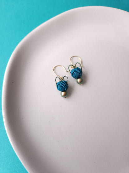 Cat Head Earrings - Teal x Green Gold