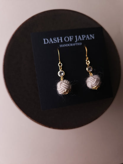 Japanese Mizuhiki Drop Earrings - Fluffy Warm Gray