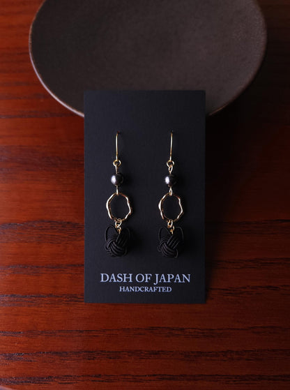 Cat Pearl Drop Earrings - Black