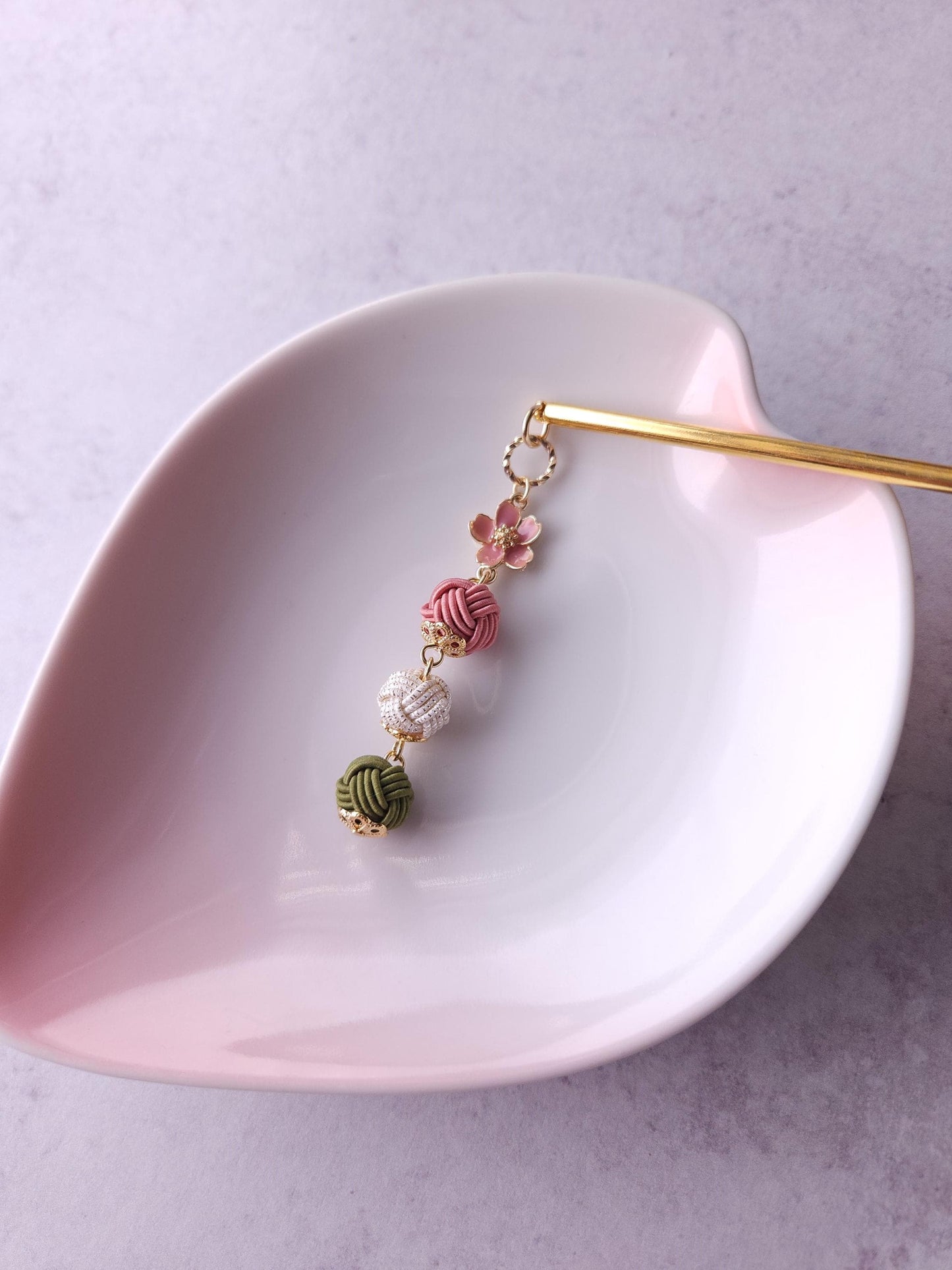 Kanzashi Hair Stick - Dusty Pink White Green