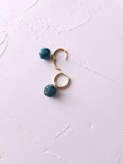 Huggie Hoop Drop Earrings - Metallic Teal