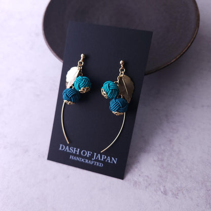 Flower Drop Earrings handmade with Japanese Mizuhiki, Teal Green