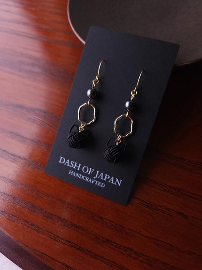 Cat Pearl Drop Earrings - Black
