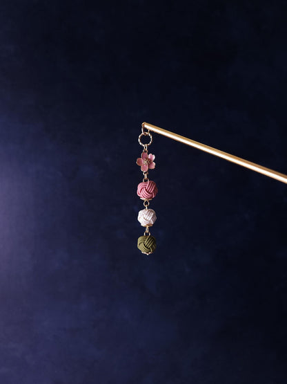 Kanzashi Hair Stick - Dusty Pink White Green