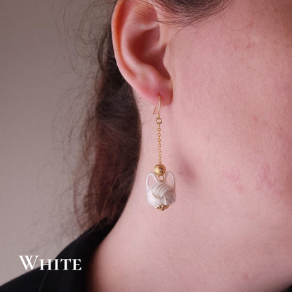 Fluffy Cat Long Earrings - Light Brown